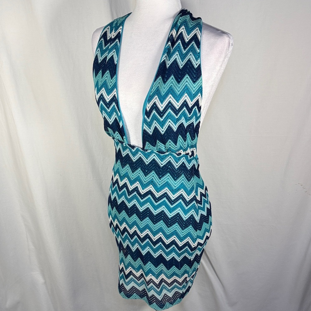 Almost Famous Blue and White Chevron Halter Dress